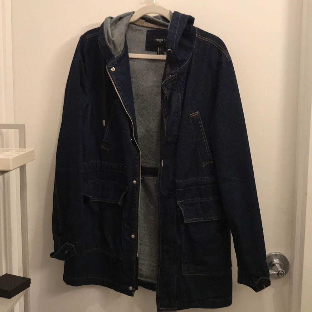 Denim long hoodie jacket